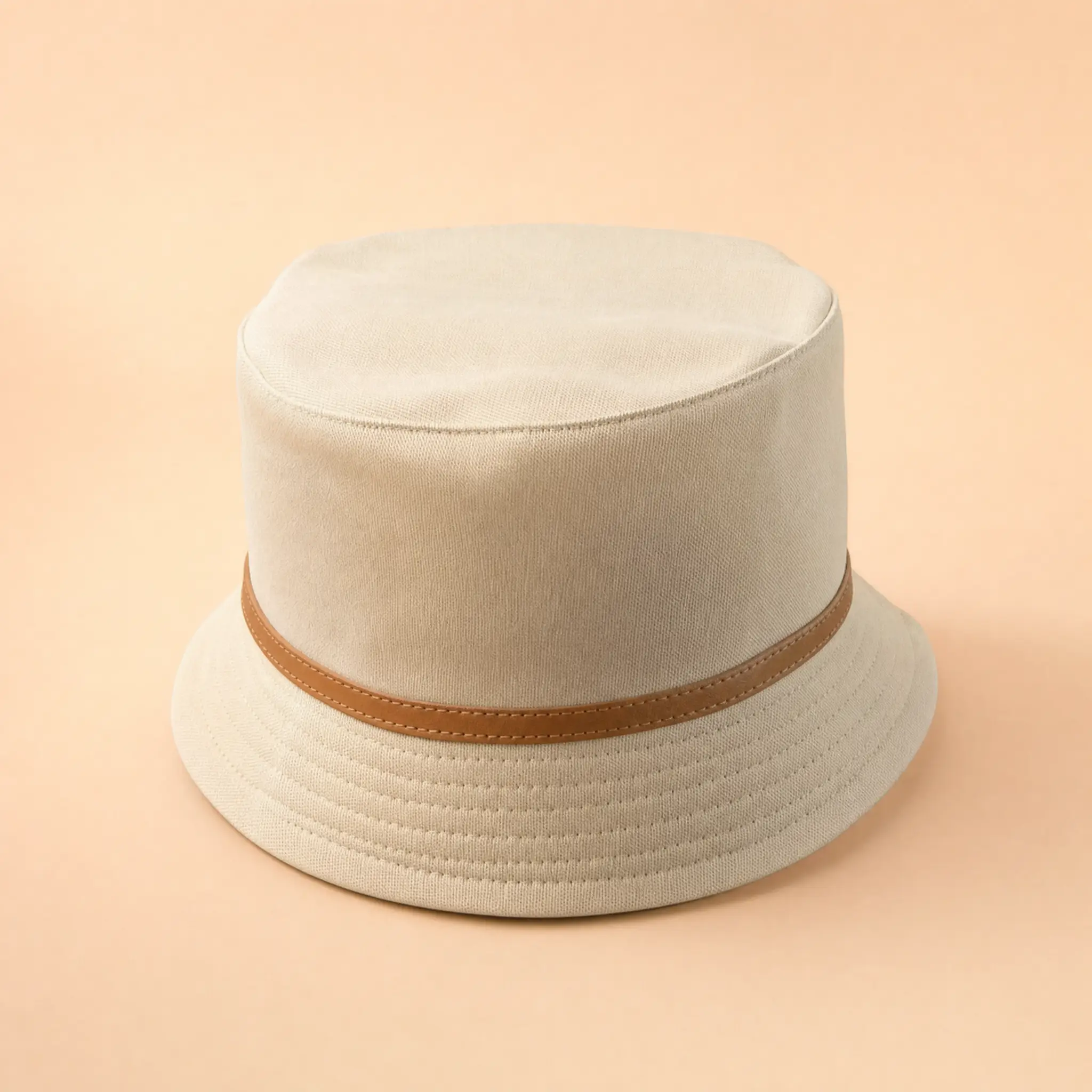 The same hat on a soft peach studio backdrop
