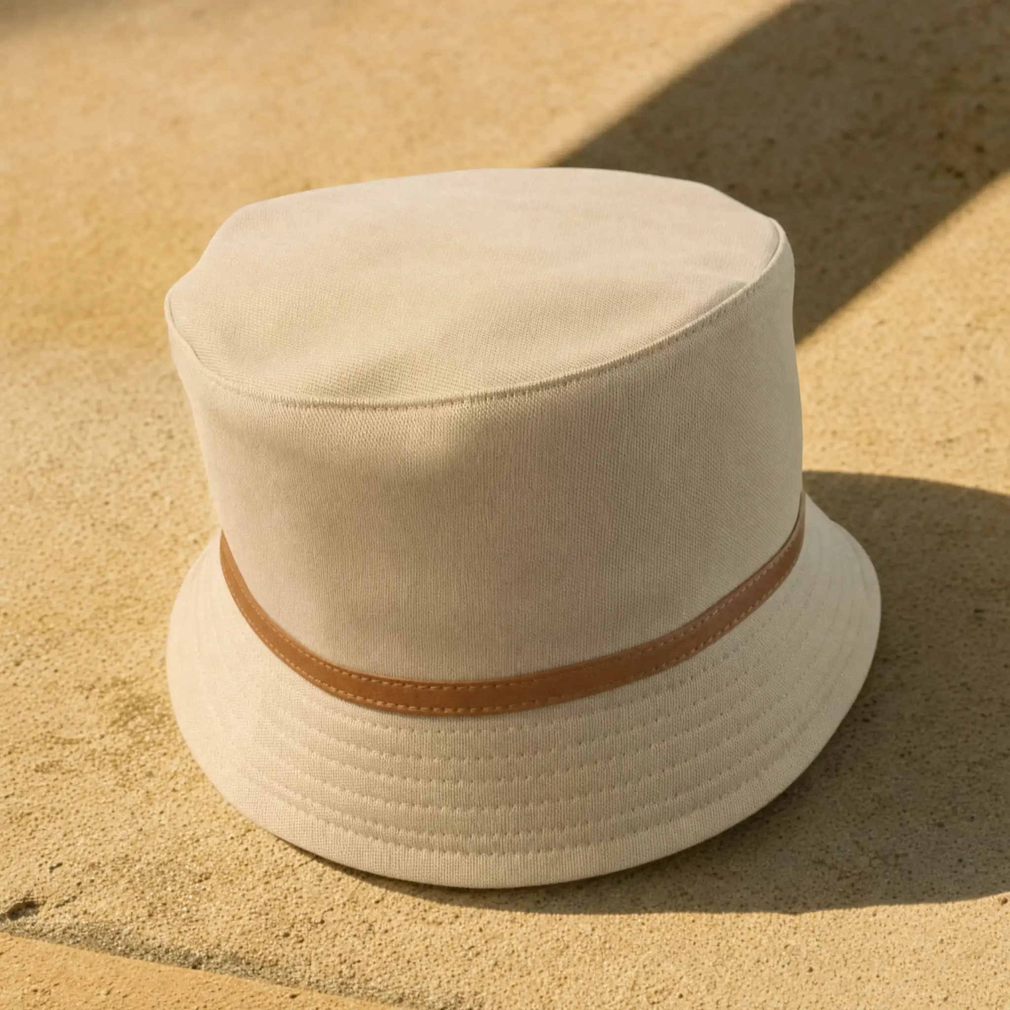 The same hat on a sand studio backdrop