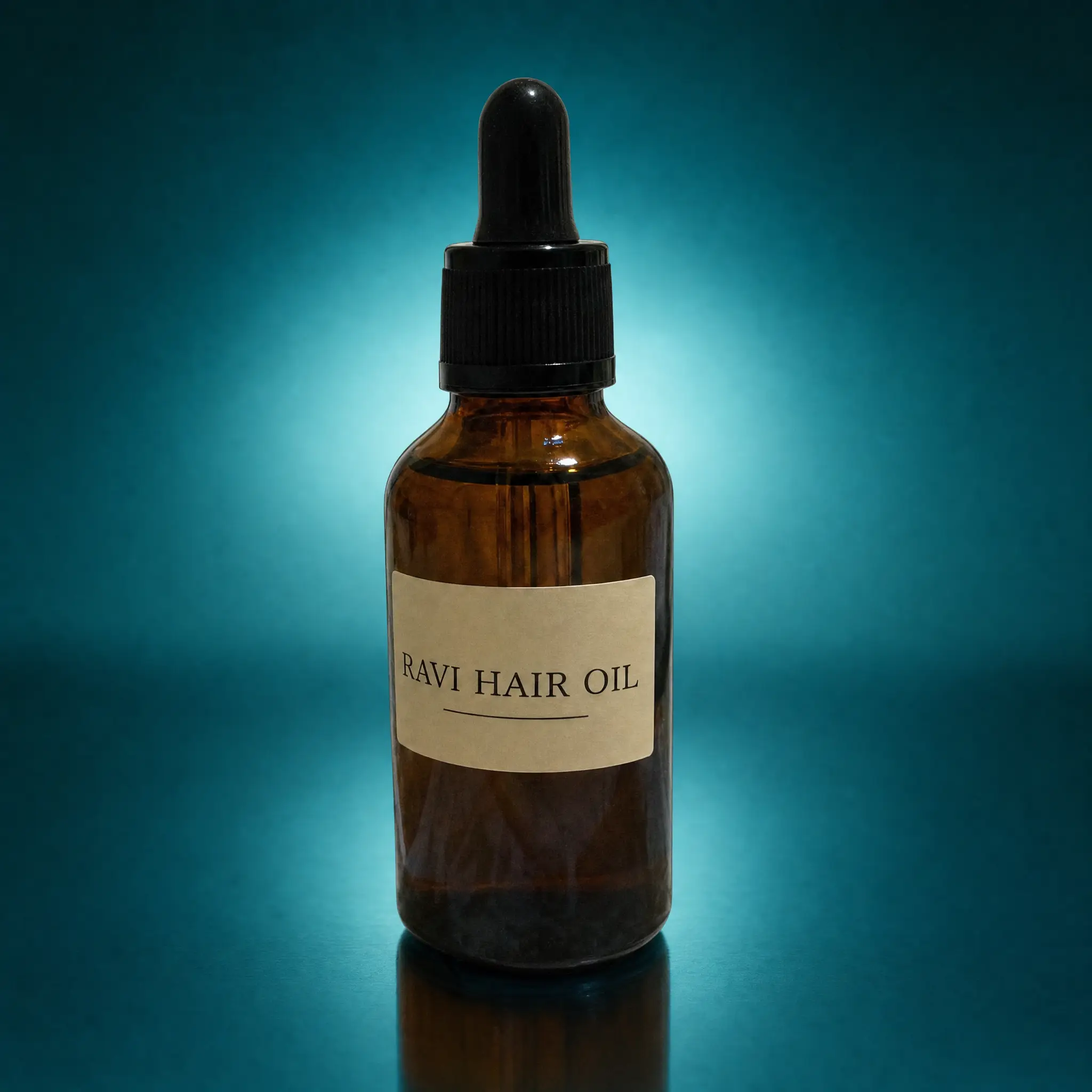 The same bottle on a deep teal backdrop